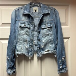 Hidden Denim Distressed cropped Light Blue Jean Jacket XS 0 2